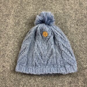 VOLCOM Women’s Blue Knit Pom Pom Winter Beanie Hat One Size Fits Most